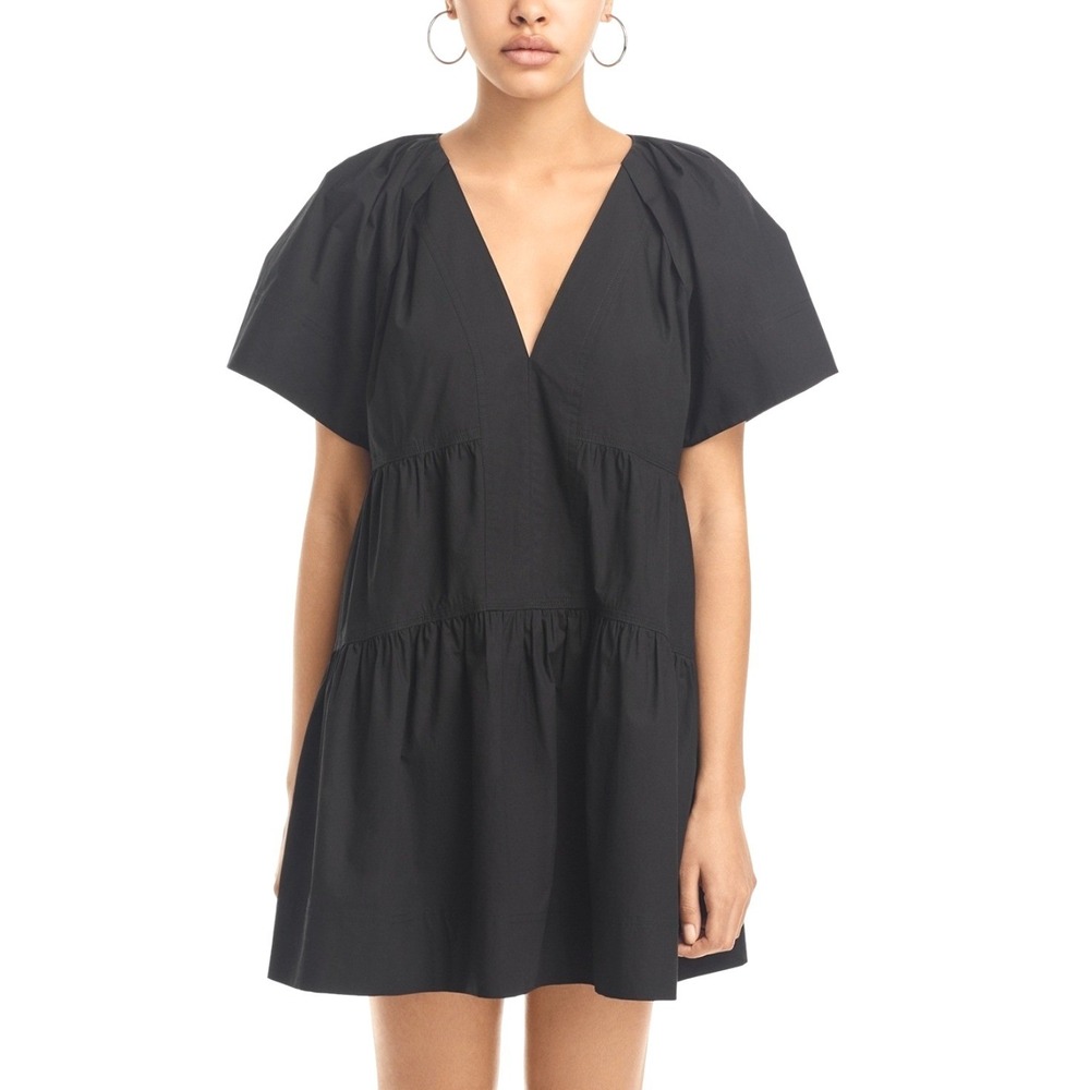 A.L.C. Womens 12 Camila Tiered Mini Dress Black Cotton V-Neck Short Sleeve
